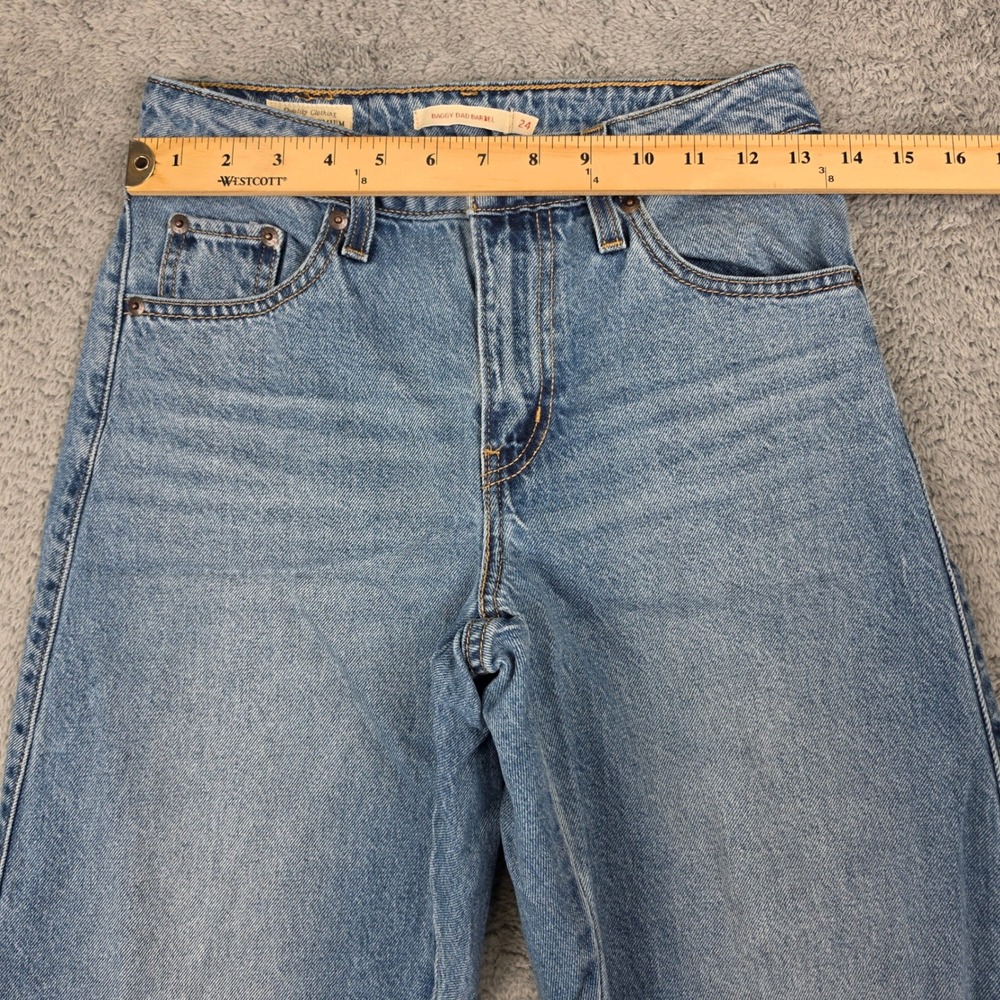 Levis Premium Baggy Dad Barrel Jeans Womens 24 Blue High Rise Relaxed Tapered - Picture 9 of 13